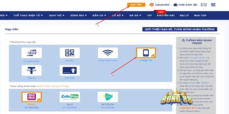 Nạp tiền Bong88